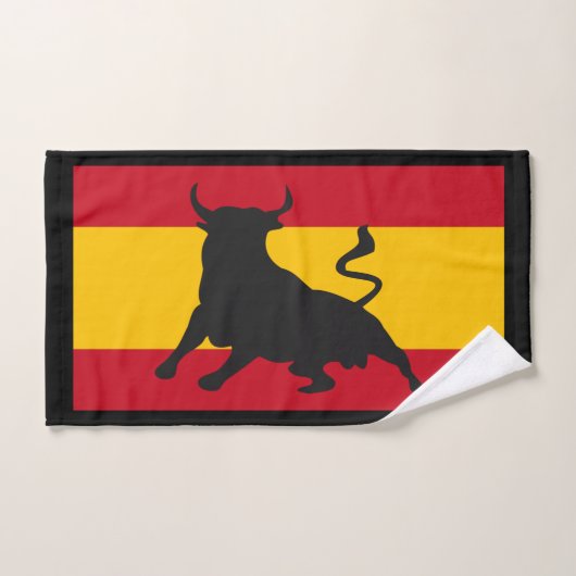 Taureau Silhouette Noire Sur Drapeau Espagnol (Serviette à main)