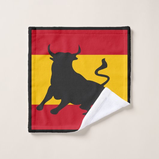 Taureau Silhouette Sur Drapeau Espagnol (Gant de toilette)