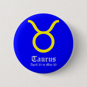 TAURUS ASTROLOGISCH TEKEN, SYMBOOL ZODIAC RONDE BUTTON 5,7 CM
