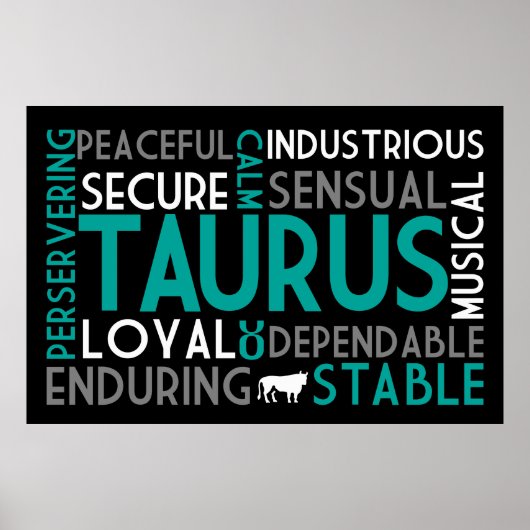 Taurus Astrology Word Collage Print (Voorkant)