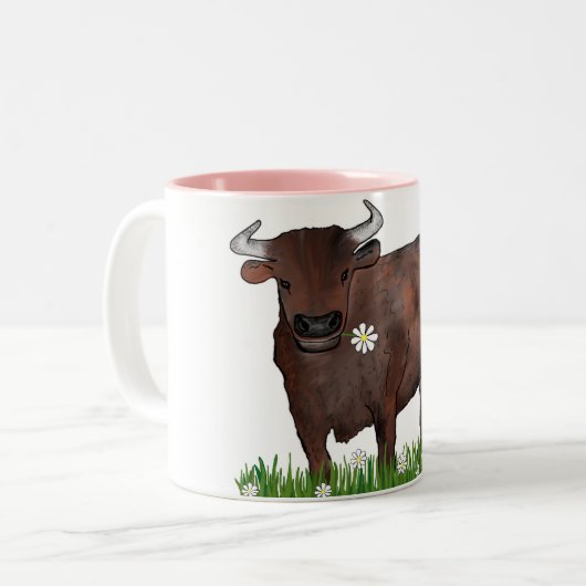  Taurus Bull en Daisies Zodiac Mok (Voorkant links)