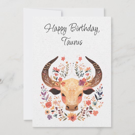 Taurus Bull Zodiac Boho Floral Carte d'anniversair (Devant)
