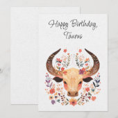 Taurus Bull Zodiac Boho Floral Verjaardag Kaart (Voorkant / Achterkant)