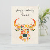 Taurus Bull Zodiac Floral Carte d'anniversaire (Debout devant)