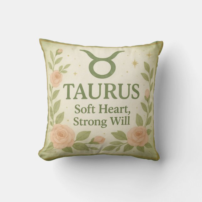 Taurus Coussin de Lancer – Roses & Zodiaque Aquare (Recto)