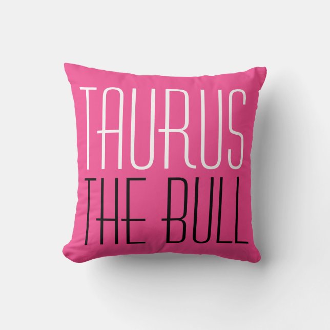 Taurus De Stier typografie Initialen Zodiac Roze Kussen (Voorkant)