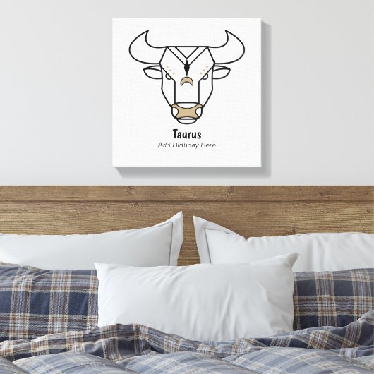 Taurus de stier zwart gepersonaliseerd dierlijk go canvas afdruk (Insitu (Slaapkamer))