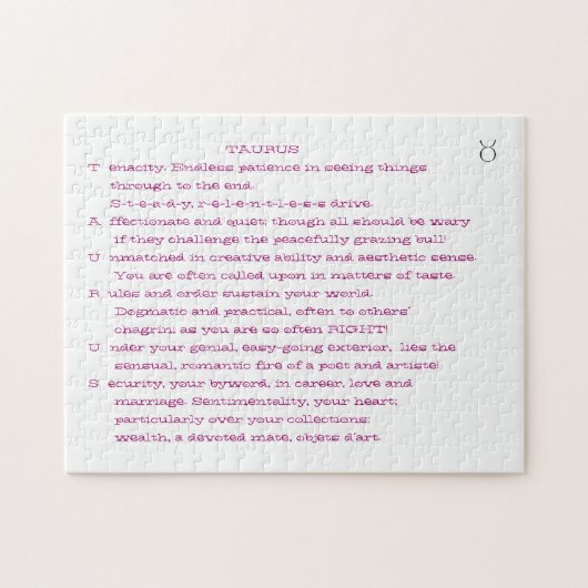 TAURUS gedicht puzzel (Horizontaal)
