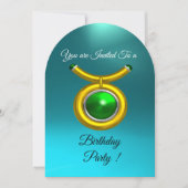 TAURUS, GOLD, GROEN, AQUA BLUE ZODIAC BIRTHDAY PAR KAART (Voorkant)