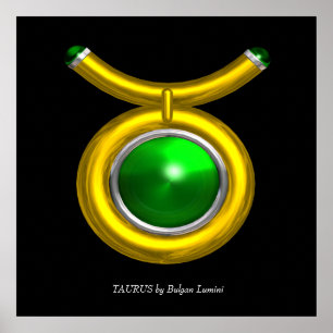 TAURUS/GOLD, GROEN EMERALD ZODIAC SIGN JEWEL POSTER