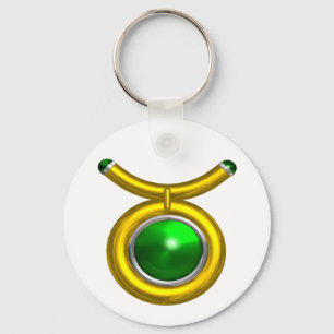 TAURUS/GOLD, GROEN EMERALD ZODIAC SIGN JEWEL SLEUTELHANGER