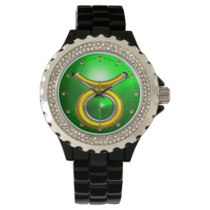 TAURUS GOLD ZODIAC BIRTHDAY JEWEL, Green Emerald Horloge