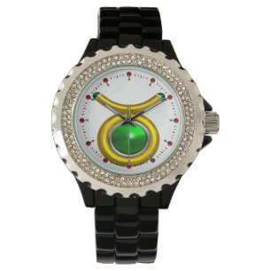 TAURUS GOLD ZODIAC BIRTHDAY JEWEL, Green, White Horloge