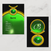 TAURUS GOLD ZODIAC MONOGRAM GREEN EMERALD Black Visitekaartje (Voorkant / Achterkant)