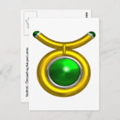 TAURUS / GOUD, GROENE SMARAGD ZODIAC VERJAARDAG JU BRIEFKAART (Voorkant / Achterkant)