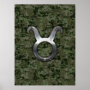 Taurus Sign on Woodland Green Digital Camouflage Poster