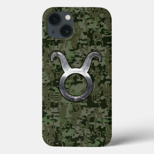 Taurus-symbool op Green Digital Camo iPhone 13 Hoesje