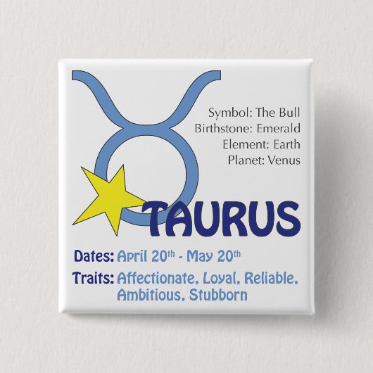 Taurus Traits Square Button (Voorkant)