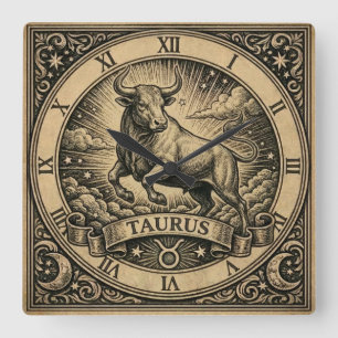 Taurus Vintage Zodiac Wandklok Vierkante Klok
