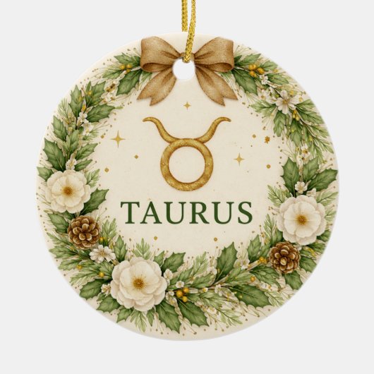 Taurus Zodiac Christmas Ornament – Winter Floral W (Voorkant)