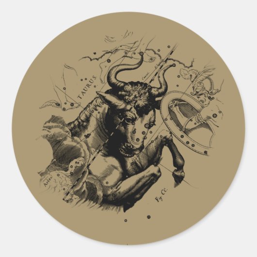 Taurus Zodiac Constellation Map Hevelius 1690 Ronde Sticker (Voorkant)