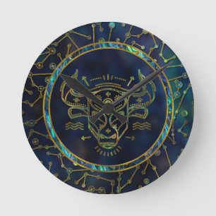Taurus Zodiac Gold Abalone op constellatie Ronde Klok