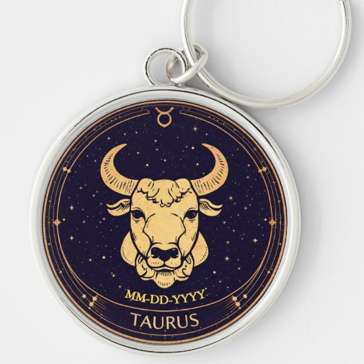 Taurus Zodiac Keychain with Birth Date (Voorkant)