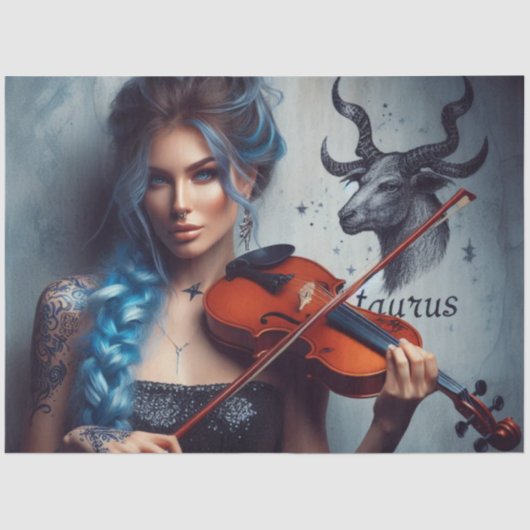 Taurus Zodiac Muzikant Viool Decoupage Tissuepapier (Voorkant)