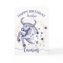Taurus Zodiac Navy & Gold Monochrome Verjaardag Ka