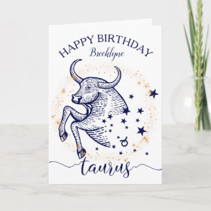 Taurus Zodiac Navy & Gold Monochrome Verjaardag Ka Kaart