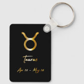 Taurus Zodiac Sign, Black & Gold Sleutelhanger (Achterkant)