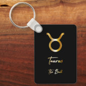 Taurus Zodiac Sign, Black & Gold Sleutelhanger (Voorkant)
