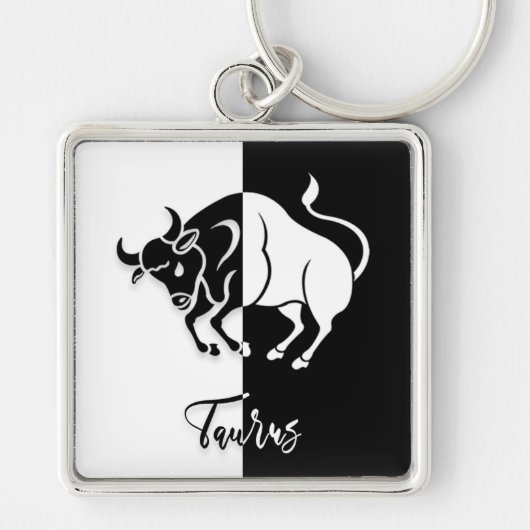 Taurus Zodiac Sign, Black & White Sleutelhanger (Voorkant)