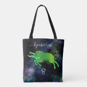 Taurus Zodiac Sign Cosmic Monogram naam Groen grij Draagtas (Achterkant)