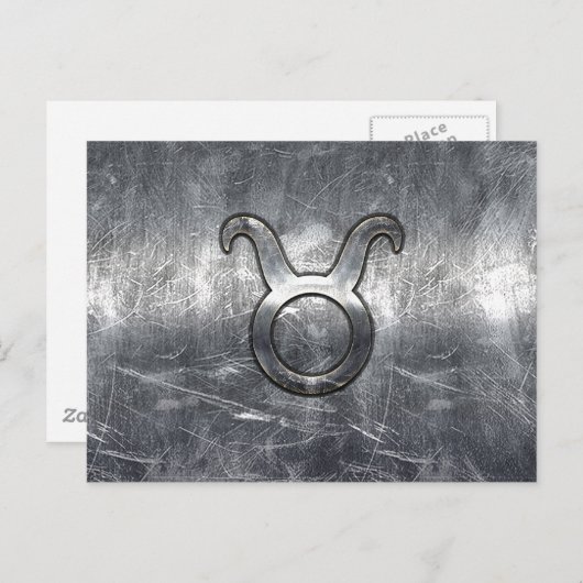 Taurus Zodiac Sign Grunge Distress Silver Style Briefkaart (Voorkant / Achterkant)