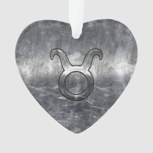 Taurus Zodiac Sign Grunge Distress Silver Style Ornament