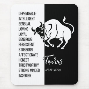 Taurus Zodiac Sign Mousepad, zwart-wit Muismat