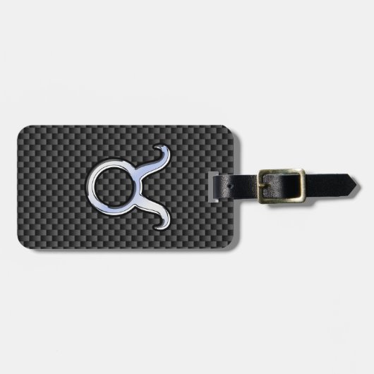 Taurus Zodiac Sign on Black Carbon Fiber Print Bagagelabel (Voorkant horizontaal)