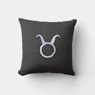 Taurus Zodiac Sign on Black Carbon Fiber Print Kussen