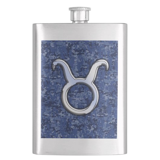 Taurus Zodiac Sign on Blue Digital Camouflage Heupfles (Voorkant)