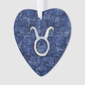 Taurus Zodiac Sign on Blue Digital Camouflage Ornament (voorkant)