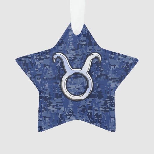 Taurus Zodiac Sign on Blue Digital Camouflage Ornament (voorkant)
