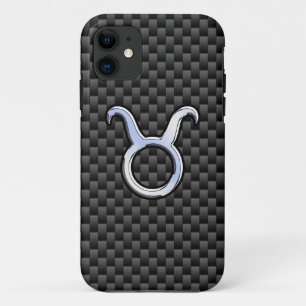 Taurus Zodiac Sign on Charcoal Carbon Fiber Print iPhone 11 Hoesje