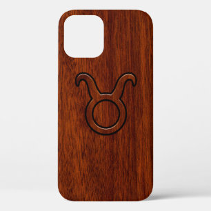 Taurus Zodiac Sign on Mahogany Style iPhone 12 Hoesje
