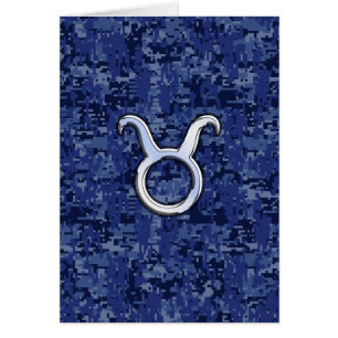 Taurus Zodiac Sign on Navy Blue Digital Camouflage