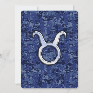 Taurus Zodiac Sign on Navy Blue Digital Camouflage