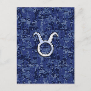Taurus Zodiac Sign on Navy Blue Digital Camouflage Briefkaart