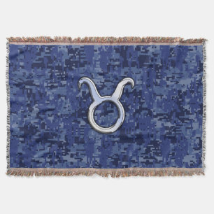Taurus Zodiac Sign on Navy Blue Digital Camouflage Deken