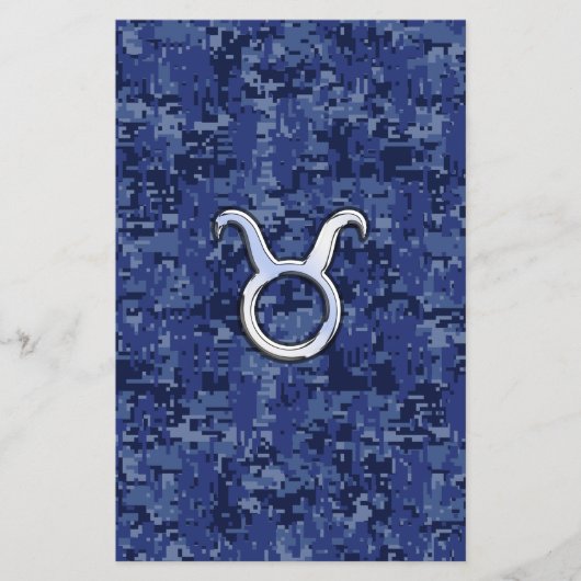 Taurus Zodiac Sign on Navy Blue Digital Camouflage Flyer (Voorkant)