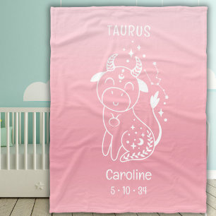 Taurus Zodiac Sternaam Geboorte Datum Roze Baby Fleece Deken